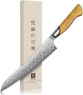 TIVOLI Bread Knife – Damascus VG-10 Serrated Knife with Razor Sharp Edge for Homemade Bread, Sourdough & Cake – Ergonomic Olive Wood Handle, Gift Box for Baking & Wedding Gifts