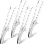 Patelai Korean and Japanese BBQ Tongs Non Slip Cooking Utensils Stainless Steel Tongs for Serving Food, Salad, Camping, Barbecue, Buffet, Oven with Support Stand(Silver,4 Pieces)