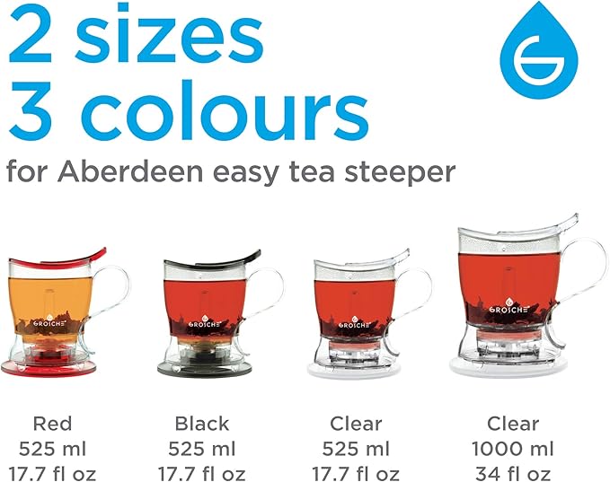 GROSCHE Aberdeen Tea Infuser Teapot & Smart Tea Maker - BPA-Free, Drip-Free Design | Coaster | Easy Brew | Easy Clean Steeper | Loose Leaf Brewing - Stylish Design | 17.7 oz - 525 ml - Black
