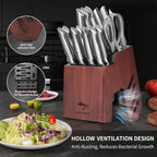MAD SHARK Knife Set for Kitchen with Block, 17pc Cutlery Set, Built-in Sharpener, German Stainless Steel, Non-slip Ergonomic Handle, Dishwasher Safe