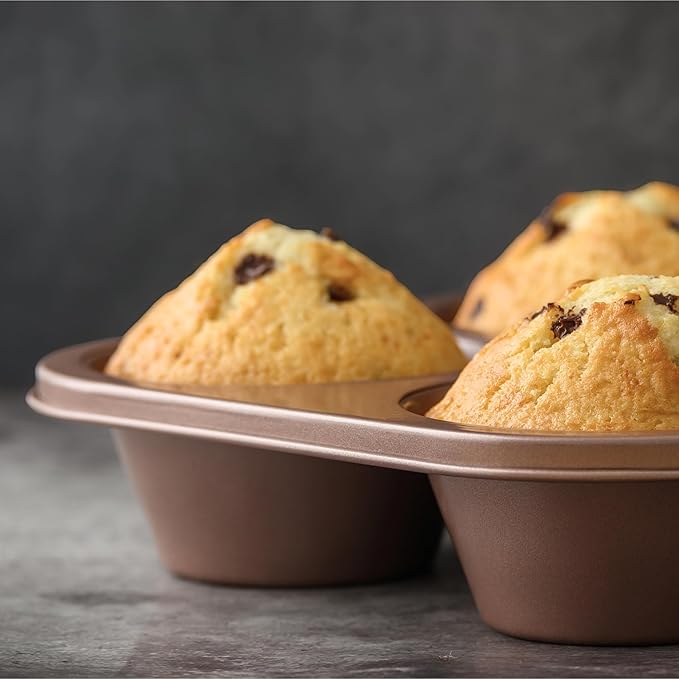 HAPPIELS Non Toxic Nonstick 6 Cup Jumbo Muffin Pan | Large Cupcake Tin for Oven | Nontoxic Muffin Tins Big Size | PFOA Free Cupcakes Tray