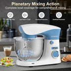 Stand Mixer, POWWA 6.5 QT 10 Speeds Tilt-Head Electric Stand Mixer, 3-In-1 Kitchen Mixer with Bowl, Dough Hook, Whisk and Beater, Food Mixer for Baking and Daily Use (White Blue)