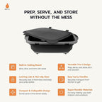 Drip EZ Collapsible BBQ Prep Tubs 3-Piece Set - For Meal Prep Marinating Food Storage - Includes Cutting Board & Lid - (1) JR + (1) OG + (1) XL - Sandstone