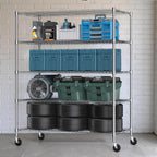 Himimi 5 Tier Wire Shelving with Wheels Heavy Duty Height Adjustable Metal Shelves for Storage, Commercial Grade Steel Utility Wire Rack for Kitchen Garage Pantry Organization-24×48×82, Silver