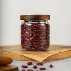 2PCS Small Glass Storage Jars with Airtight Lids, 17 fl oz (500ml) coffee container with Wooden Lid, Glass Pantry Canister for Beans, Rice, Sugar and etc