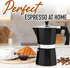 Zulay Moka Pot Espresso Stovetop Coffee Maker - Leak-Proof, Stainless Steel, Easy to Clean, Heat Resistant Handle & Knob - for Authentic Cuban & Italian Style Espresso - Makes 6 Espresso Cups - Black