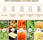 Xilrvna RotaryCheese Grater,VegetableShredder 5 in 1 Cheese Grater with HandleedderReinforcedSuction,EasytoClean,KitchenChopperforCrushedIce,Fruits and Nuts with Blade Storage Case（White