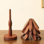 Natural Wood Tree Trivet Set, 𝐍atural Tree Trivet Set - 4 Wooden Trivets,4 Wooden 𝐓rivets & 1 Stand Like a Christmas Trees,for Hot Dish,Pot,Bowl,Teapot,Hot Pot Sets (Walnut Finish 3 Trivets,3set)