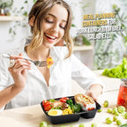 Glotoch 50 Pack 32 oz Meal Prep Containers Reusable, 2 Compartment Food Containers with Lids To Go Containers, Lunch-Microwave, Freezer, Dishwasher Safe