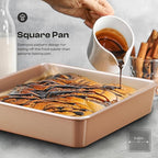 12-Piece Nonstick Bakeware Set with Baking Pan, Cake Pan, Muffin Pan, Loaf Pan, Square Pan, Roasting Pan, Cookie Pan, Cooling Rack & Utensils - Ceramic Coated Gold