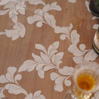 Vinyl Table Cloth Rectangle Clear Table Cover Protector with Block Printed Pattern Oil Spill Proof Farmhouse Rustic Plastic Table Covers for Dining Tables (Scroll Grass, 55 x 84 Inches)