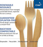 Disposable Wooden Cutlery Set - 100% Home Compostable - Wooden Utensils, Eco-Friendly, Organic, Sustainable and Carbon Neutral Certified - Fork, Knife, Spoon & Napkin - 150