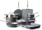 GreenPan Paris Pro Hard Anodized Healthy Ceramic Nonstick, 14 Piece Cookware Pots and Pans Set with Stainless Steel Lids, PFAS-Free, Dishwasher Safe, Grey