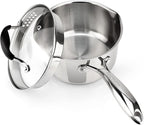 AVACRAFT Stainless Steel Saucepan with Glass Strainer Lid, Two Side Spouts for Easy Pour with Ergonomic Handle, Multipurpose Sauce Pot (5-Ply Capsule Bottom, 2.5 Quart)