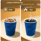 100 Pack Coffee Cups with Lids 12oz, Disposable Insulated Ripple Wall To Go Paper Coffee Cups for Hot/Cold Drinks Office Home Shop Event (Navy)