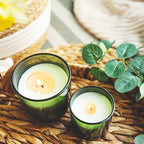 14 OZ Thick Candle Jars for Making Candles 12 Pcs, 3 Wick Empty Jars with Wood Lids for Candle Making, Sample Container,Clear Green