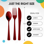 Party Solids Burgundy Plastic Silverware Heavy Duty 300 Pieces Burgundy Plastic Cutlery Sets, Utensil Sets, 100 Of Each Forks, Knives & Spoons Disposable Cutlery Set, Flatware Set For Party Supplies