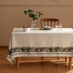 ISAENNE Designer Christmas Linen Small Rectangular Tablecloth,Light Beige Western Elegant Table Cloth,Wrinkle Resistant Decor Tablecloths for Dining Thanksgiving Kitchen Christmas,55"*71"-Carol G