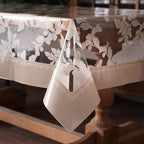 Vinyl Table Cloth Rectangle Clear Table Cover Protector with Block Printed Pattern Oil Spill Proof Farmhouse Rustic Plastic Table Covers for Dining Tables (Scroll Grass, 52 x 70 Inches)