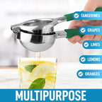 Zulay Kitchen Lemon Squeezer Stainless Steel with Premium Heavy Duty Solid Metal Squeezer Bowl and Food Grade Silicone Handles - Large Manual Citrus Press Juicer and SS Lime Squeezer (Green)