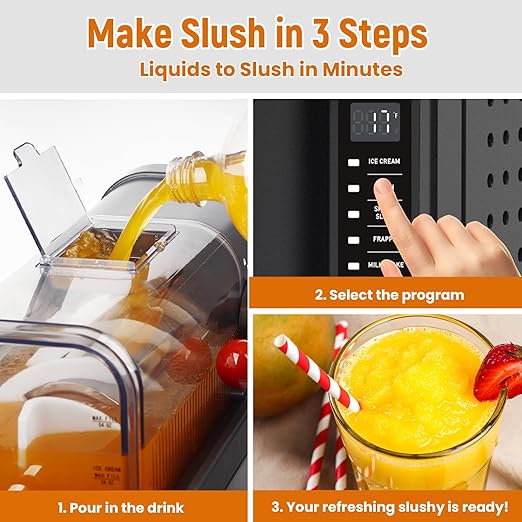 Slushie Machine No Ice Needed: Soft Serve Ice Cream Machine,Slushy Machine for Home with 6 Preset Programs, Quiet Operation, LED Display, Auto-Clean,Perfect for Milkshakes, Margarita Smoothie, Frappés