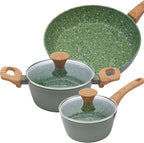 3-Piece Nonstick Pots and Pans Set with Lids, Includes 10.25 Inch Frying Pan 1.5Qt Saucepan and 2.2Qt Stock Pot, PFOA Free Dishwasher Safe Induction Compatible Family Cookware, Green
