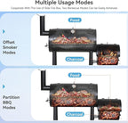 GREEN PARTY Offset Smoker Charcoal Grills with 28 Inch Cook Chamber, Barrel Smoker and Charcoal Grill Combo, 512 Sq. In. Space Barrel Smoker Grill for Outdoor BBQ Patio Backyard Cooking