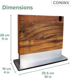 Coninx Magnetic Knife Block with Integrated Sharpener - Double Sided Walnut Wood Knife Holder - Universal Knife Stand with Non-Slip Base for Kitchen Countertop