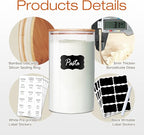 Glass Jars with Bamboo Lids 53 FL OZ [Set of 4], Glass Canisters with Airtight Lids, Glass Food Storage Containers for Pasta, Oats, Coffee, Flour, Sugar, Rice, Best for Kitchen & Pantry