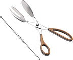 Folkulture Salad Tongs for Cooking | 11.5" Heat Resistant Kitchen Tongs, Salad Server or Metal Serving Utensil | Stainless Steel Cooking Accessory for Home, Buffet & BBQ | Wooden