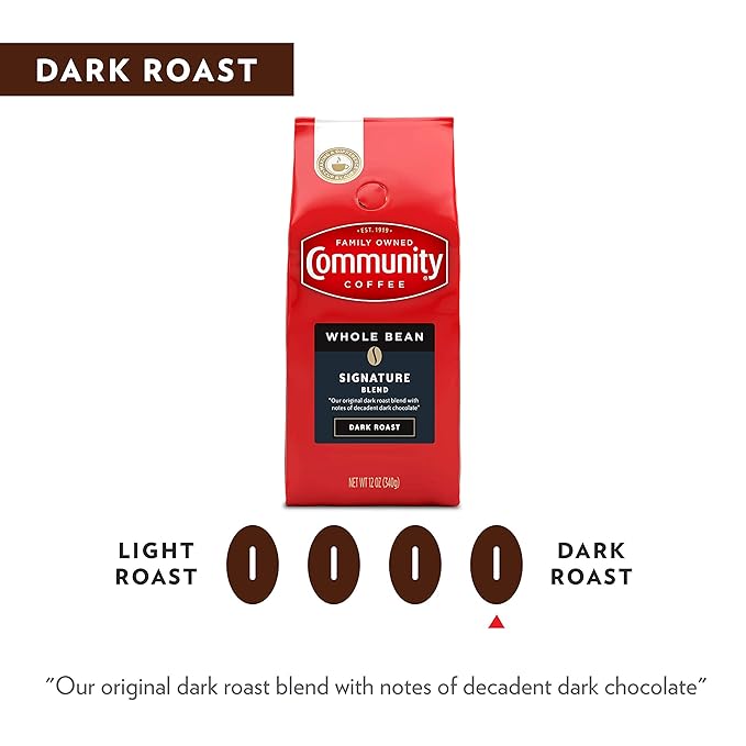 Community Coffee Signature Blend Whole Bean Coffee, Dark Roast, 12 oz Bag (Pack of 1)