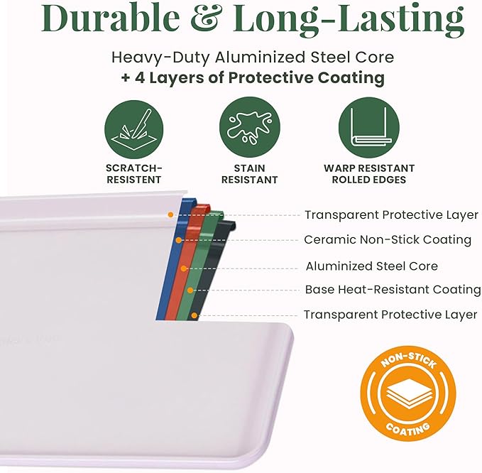 Larder & Vine 8-Piece Bakeware Set | Non-Stick Baking Set with Ceramic Finish | PFAS, PFOA, PTFE, and BPA Free Baking Essentials | Baking Sheets, Muffin Tins and Assorted Baking Pans | Lavender