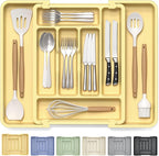 Caperci Large Silverware Organizer for Kitchen Drawer & Utensils - Expandable Drawer Organizer for Cutlery, Flatware & Gadget, BPA-Free Thick Plastic, Wider Compartments & Non-skid Feet (Desert Sand)
