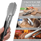 12 Pcs Stainless Steel Kitchen Tongs, 7/9/12 Inches Heat Resistant Cooking Tongs Heavy Duty Metal Locking Tong Non-Slip Metal Food Tong for Cooking Food Grill Salad BBQ