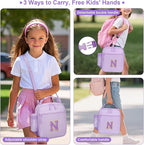 Initial Insulated Lunch Bag for Girls Kids, Back to School Gift, Reusable Leak-proof Lunch Box with Adjustable Strap for School Daycare Travel Picnic (Purple,N)