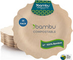 Bambu Pack of 25-11 Inch Disposable Bamboo Plates Fancy, Biodegradable Eco Friendly Products, Bamboo Disposable Plates for Party, Weddings, and Events, Great For Any Occasion, Compostable Plates