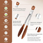 Wooden Tongs for Cooking Set of 2 (9" and 12") Natural Walnut Wooden kitchen Tongs for Grilling, Serving, BBQ and Tossing Salad etc | Ergonomic Stainless Steel Non-Slip Grip, Heat Resistant, Pull Lock