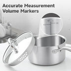 3.5 Quart Stainless Steel Saucepan with Steamer Basket, Tri-ply Full Body, Multipurpose Sauce Pot with Two-Size Drainage Holes Lid, Perfect For Boiling Gravies, Pasta, Noodles