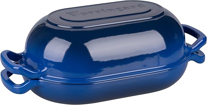 Enameled Cast Iron Sourdough Bread Oven, Dutch Oven, Loaf Cast Iron Bread Pan for Homemade Bread Baking, Meatloaf Pan with Lid, 7QT, Blue