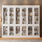 70.8" Bookshelf with Glass Doors, Farmhouse Modular Bookcase with 6-Tier Adjustable Shelves, Large Storage Cabinet for Living Room & Home Office, White