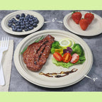 GreenWorks 100 Count 9“ Heavy-duty Compostable Plates, Unbleached Biodegradable Bagasse and Bamboo fiber Paper Plates