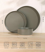 TheTerra Ceramic Dinnerware Sets for 6, 18 Pieces Handmade Reactive Glaze Plates and Bowls Set, Scratch Resistant Dish Set, Oven & Microwave & Dishwasher Safe, Matte Green