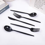 PULOTE 150PCS Black Plastic Silverware Set Disposable - Heavy Duty Black Plastic Cutlery - Black Plastic Utensils Set Include 50 Forks,50 Spoons,50 Knives for Party&New Year