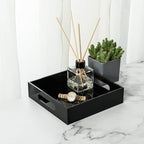 Black Sturdy Acrylic Tray with Handles-8x8 Inch- Countertop Organizer Tray for Kitchen,Bathroom,Office- Storage Box for Cosmetics, Jewelry,Toiletries,Toy,Gadgets