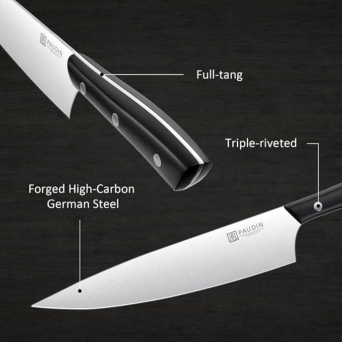 PAUDIN Knife Block Set, 15-Piece Knife Set with Block, High Carbon German Steel Kitchen Knife Set with Block and Sharpener, Sharp Knives Set for Kitchen, Precision Cutting with Ergonomic Handle