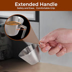 2 Pcs Stainless Steel Espresso Cups with Handle, Double Spout Metal Measuring Cup with Dual Scale, Espresso Shot Cup with V-Shaped Mouth, 3.4oz/100ml (Black)
