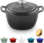 Signature Enameled Cast Iron Dutch Oven, Non-Stick Serving Pot with Tight Fitting Lid for Perfect Roasting, Baking, Sauteing, and Bread Making | 7.4Q (7L) - Oyster Grey