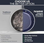 Nuwave Healthy Duralon Blue Ceramic Nonstick Coated 7pc Cookware Set, Scratch-Resistant Diamond Infused, PFAS Free, Induction Ready & Evenly Heats, Oven Safe, Tempered Glass Lids