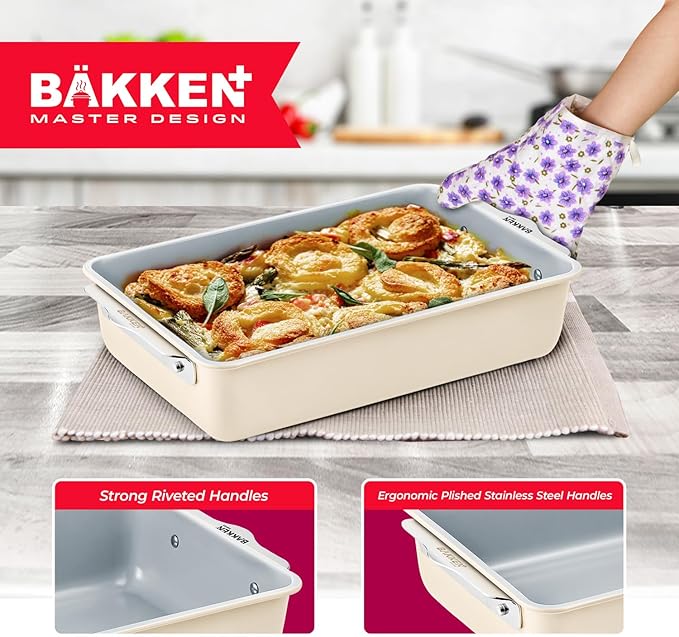 Square Cake Pan - Aluminized Steel, Ceramic Non-Stick Coating, Non-Toxic, Ideal Size, Heavy-Duty, Elevate Your Baking with Durability and Style!