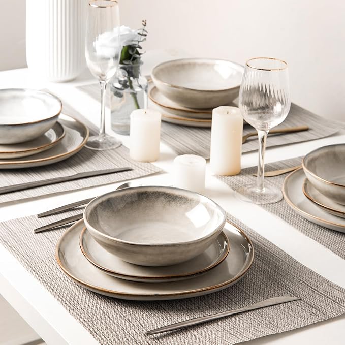 AmorArc Ceramic Dinnerware Sets,Handmade Reactive Glaze Stoneware Plates and Bowls Sets,Highly Scratch Resistant | Dishwasher & Microwave Safe Dishes Set,Service for 12 (36pc)